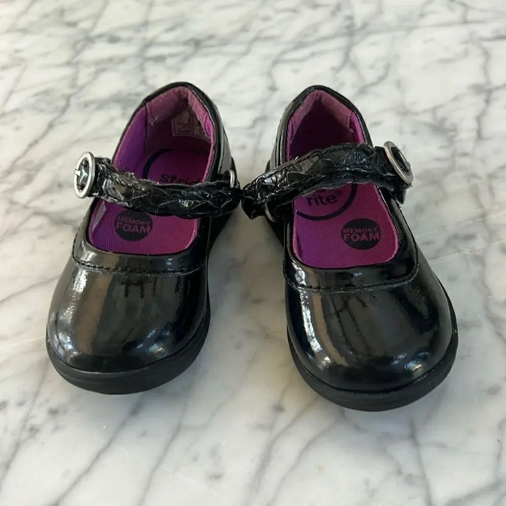 Stride Rite Baby Brielle Black Patent Leather Braided Mary Jane Ballet Flat 4.5